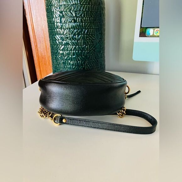 Gucci | GG Marmont Mini Round Leather Shoulder Bag in Black with Gold Chain - Picture 10 of 11